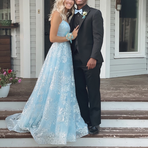 light blue with silver design prom dress, worn only once with no alterations ! - Picture 7 of 7